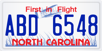 NC license plate ABD6548
