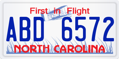 NC license plate ABD6572