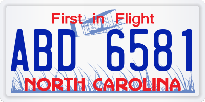NC license plate ABD6581