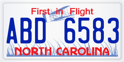 NC license plate ABD6583