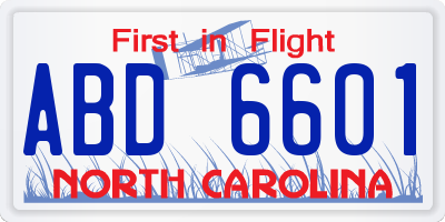 NC license plate ABD6601