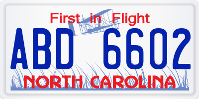 NC license plate ABD6602