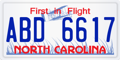 NC license plate ABD6617