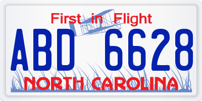 NC license plate ABD6628