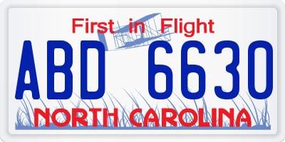 NC license plate ABD6630