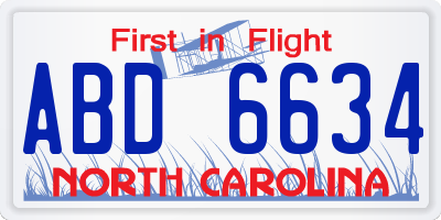 NC license plate ABD6634