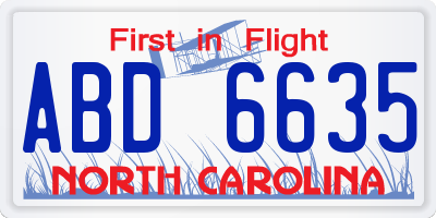 NC license plate ABD6635
