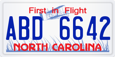 NC license plate ABD6642