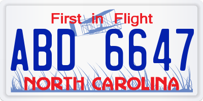 NC license plate ABD6647
