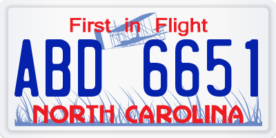 NC license plate ABD6651