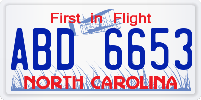 NC license plate ABD6653