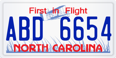 NC license plate ABD6654