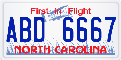 NC license plate ABD6667