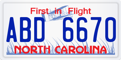 NC license plate ABD6670