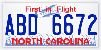 NC license plate ABD6672