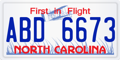 NC license plate ABD6673