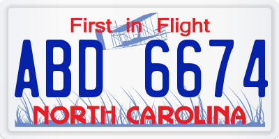 NC license plate ABD6674