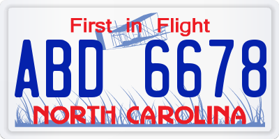 NC license plate ABD6678