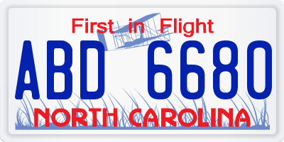 NC license plate ABD6680
