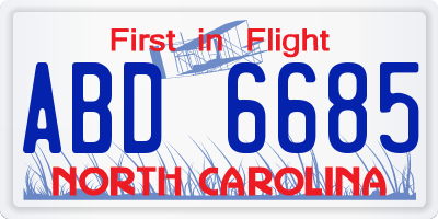 NC license plate ABD6685