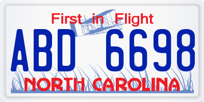 NC license plate ABD6698