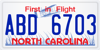NC license plate ABD6703