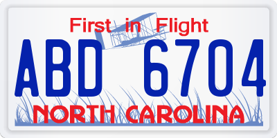 NC license plate ABD6704