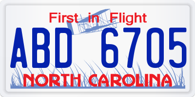 NC license plate ABD6705