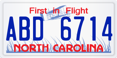 NC license plate ABD6714