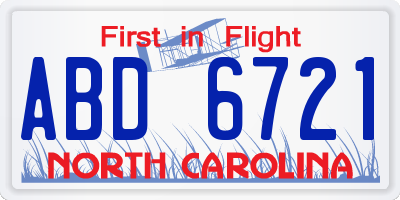 NC license plate ABD6721