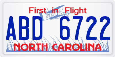 NC license plate ABD6722