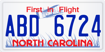 NC license plate ABD6724