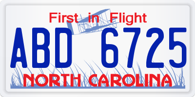 NC license plate ABD6725