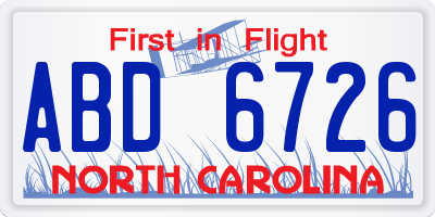 NC license plate ABD6726