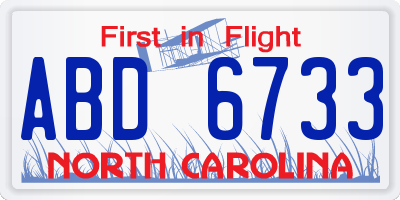 NC license plate ABD6733