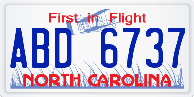 NC license plate ABD6737
