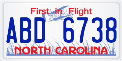 NC license plate ABD6738