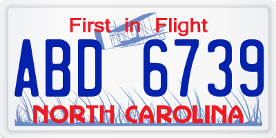 NC license plate ABD6739