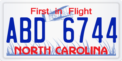 NC license plate ABD6744