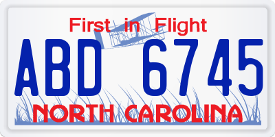 NC license plate ABD6745