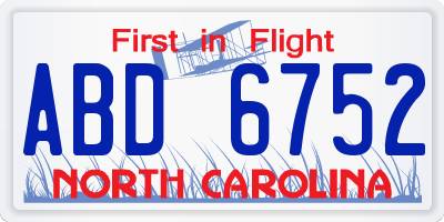 NC license plate ABD6752