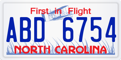NC license plate ABD6754