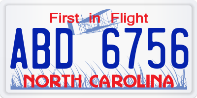 NC license plate ABD6756