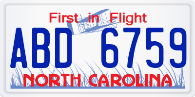 NC license plate ABD6759