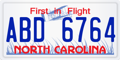 NC license plate ABD6764