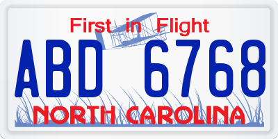 NC license plate ABD6768