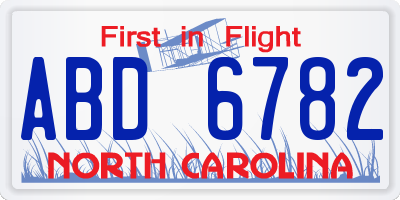 NC license plate ABD6782