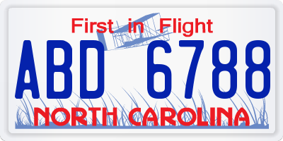 NC license plate ABD6788