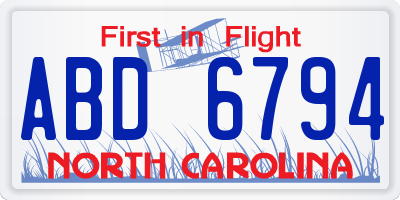 NC license plate ABD6794