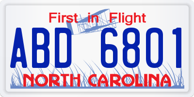 NC license plate ABD6801